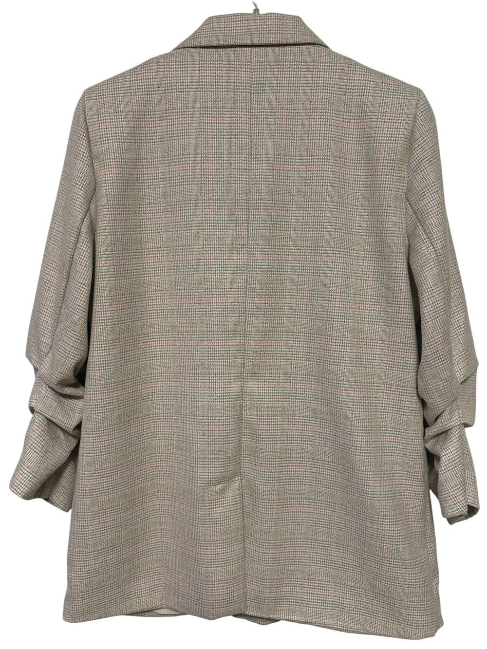 SKIES Are BLUE Plaid Blazer | Size L | Ruched Sleeve Double Button Jacket
